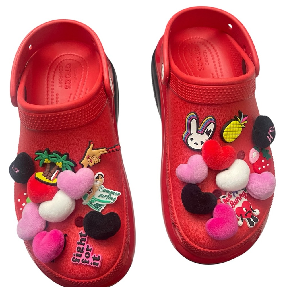 CROCS karol G Red Sandals with Colorful Charms